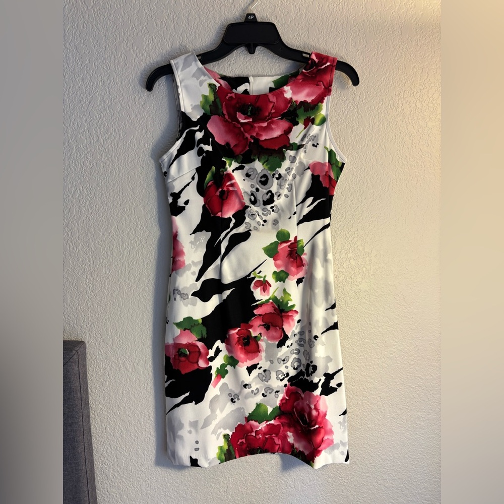 Connected Apparel Floral Midi Dress - White, Pink, Black